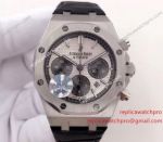 Swiss Replica AP Royal Oak Stainless Steel White Chronograph Face Black Leather